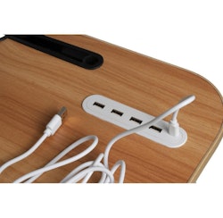 Laptopbord / Frukostbord för sängen m USB-portar o mugghållare