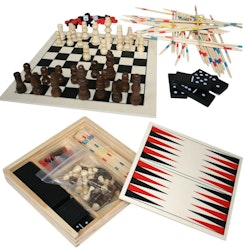4 i 1 Sällskapsspelsats Schack, Domino Backgammon o Mikado