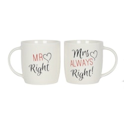 Mr Right & Mrs Always Right Mugg set med förpackning.
