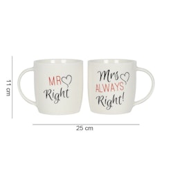 Mr Right & Mrs Always Right Mugg set med förpackning.