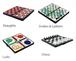 4-Pack Magnetiska Spel Schack, Ludo, Ormar o stegar, Utkast.