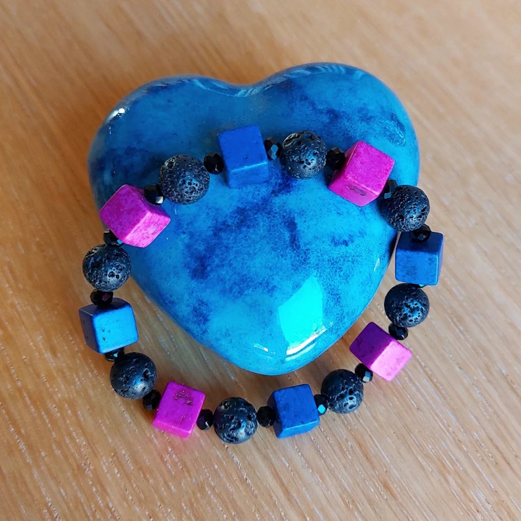 Elastiskt armband | Syntetisk turkos & lava