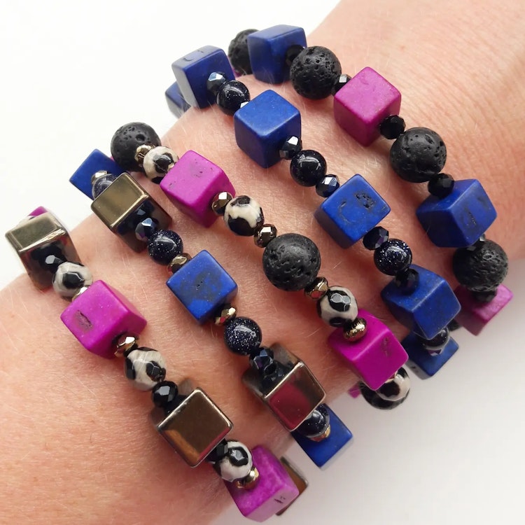 Elastiskt armband | Syntetisk turkos & lava