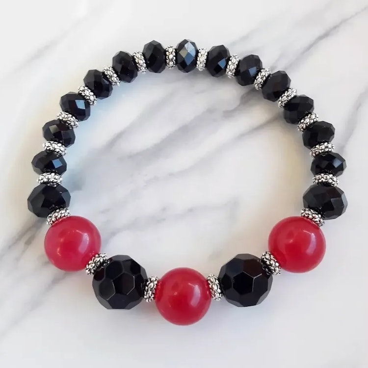 Elastiskt armband | Malaysia jade & glas