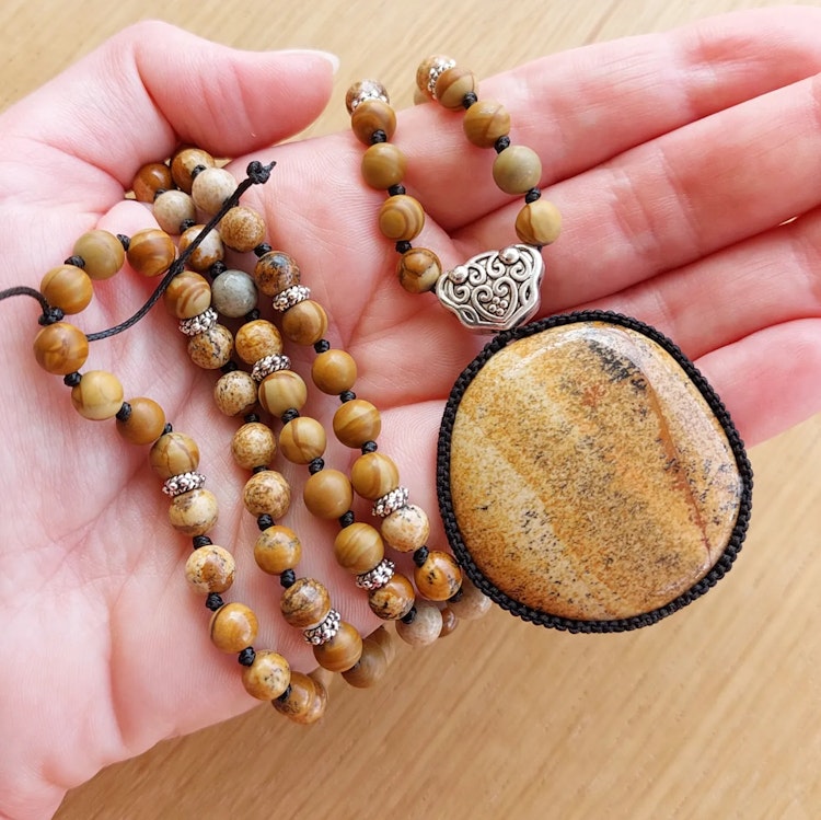 Mala | Gul jaspis & jaspis wood