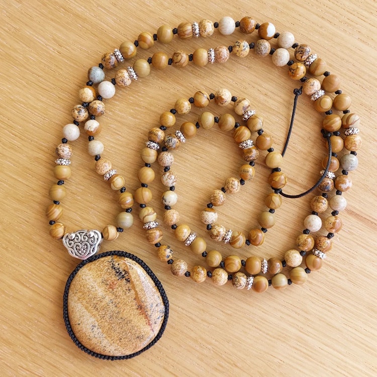Mala | Gul jaspis & jaspis wood