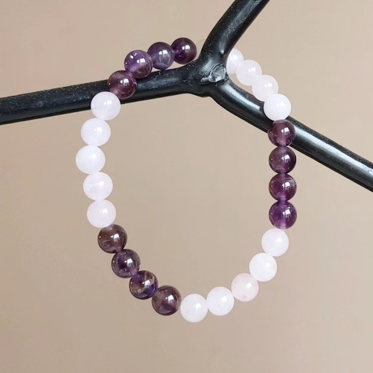 Elastiskt armband | Ametist & rosenkvarts