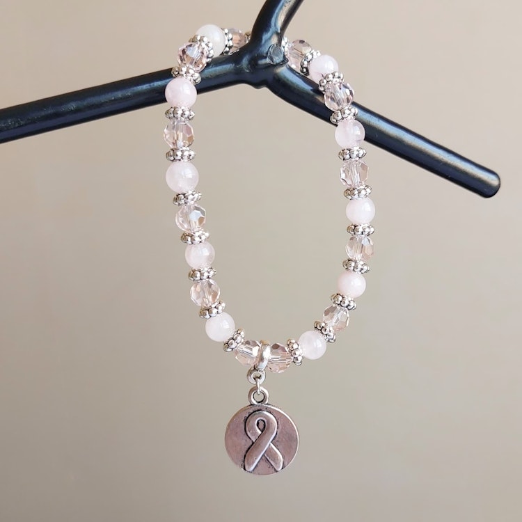 Elastiskt armband Rosa Bandet | Rosenkvarts & glas