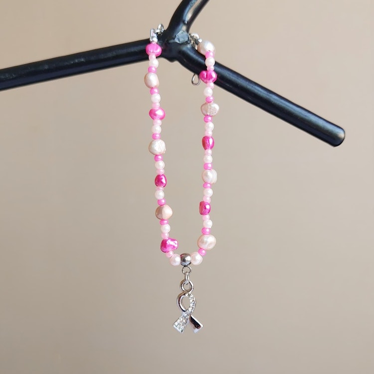 Armband med lås Rosa Bandet | Sötvattenspärlor