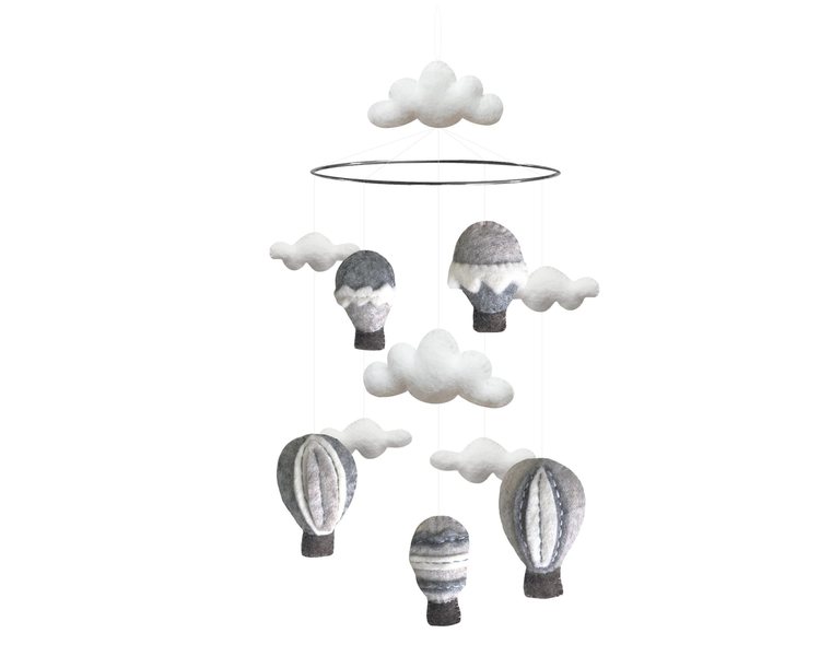 Mobil, luftballonger med moln, grå, Gamcha