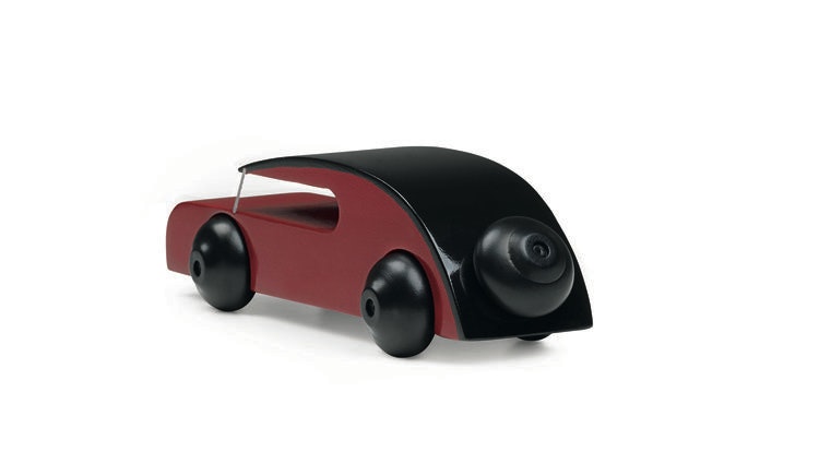 Bil, sedan, liten, svart/röd, Kay Bojesen, träfigur