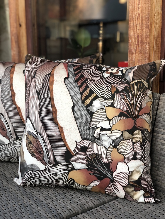 Kuddfodral Modern Art Outdoor, brun, Jakobsdals textil, 60x60 cm