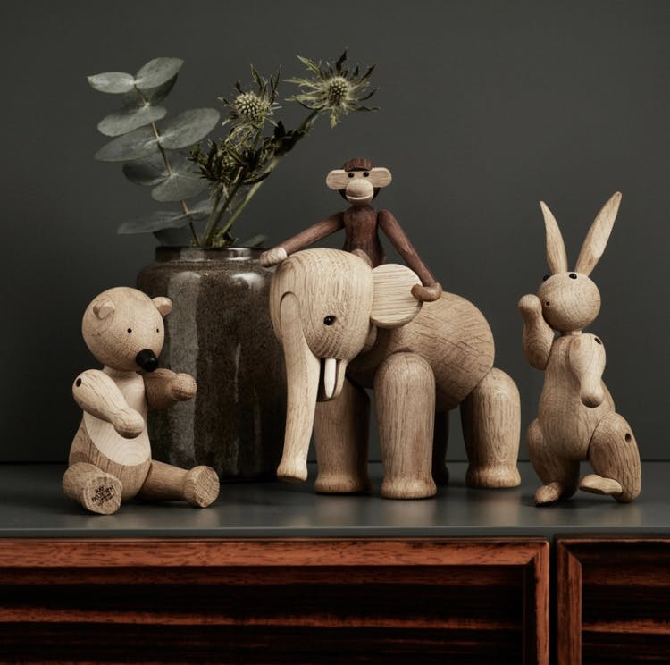 Kay Bojesen, elefant liten, ek, kanin, björn liten, apa mini