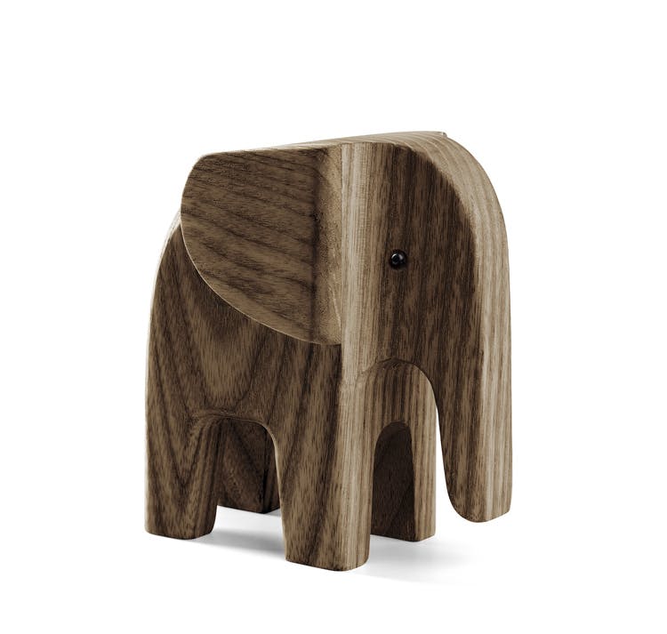 Elefant, liten, Novoform, träfigur, rökfärgad ask