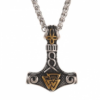 Thors hammer i Valknut design Gullplett