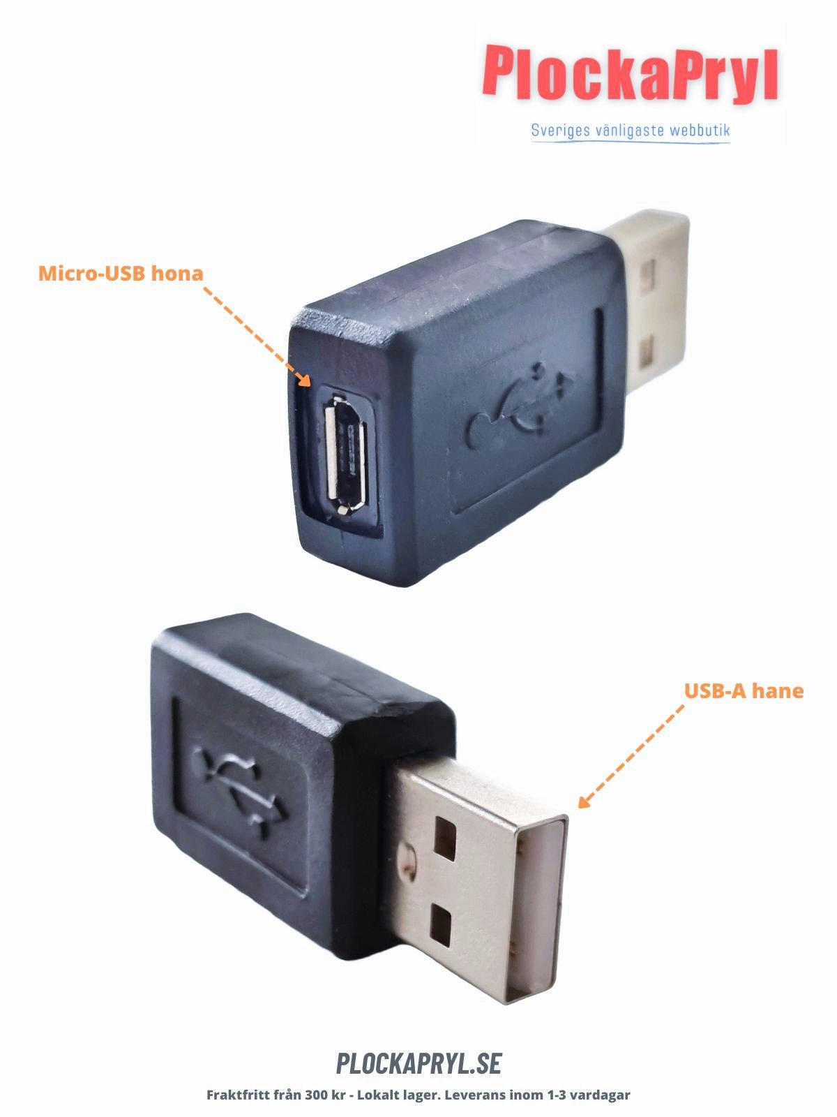 Micro-USB hona till USB-A hane - Adapter