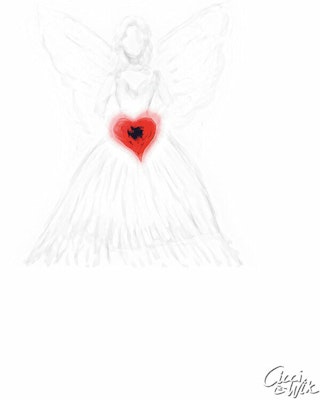 Print: Ängel med rött hjärta mobilritat av Cicci Wik