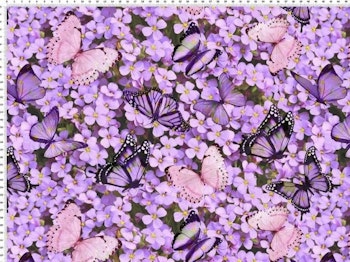 Lila fjärilar och blommor