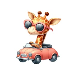 DTF Transfer Maskot djur i bilen -Giraff N:o2