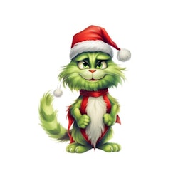 DTF Transfer Textiltryck – Green Christmas Cat N:o 2