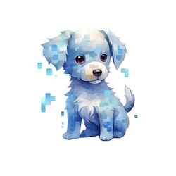 DTF Transfer Textiltryck – Pixel Blue Puppy