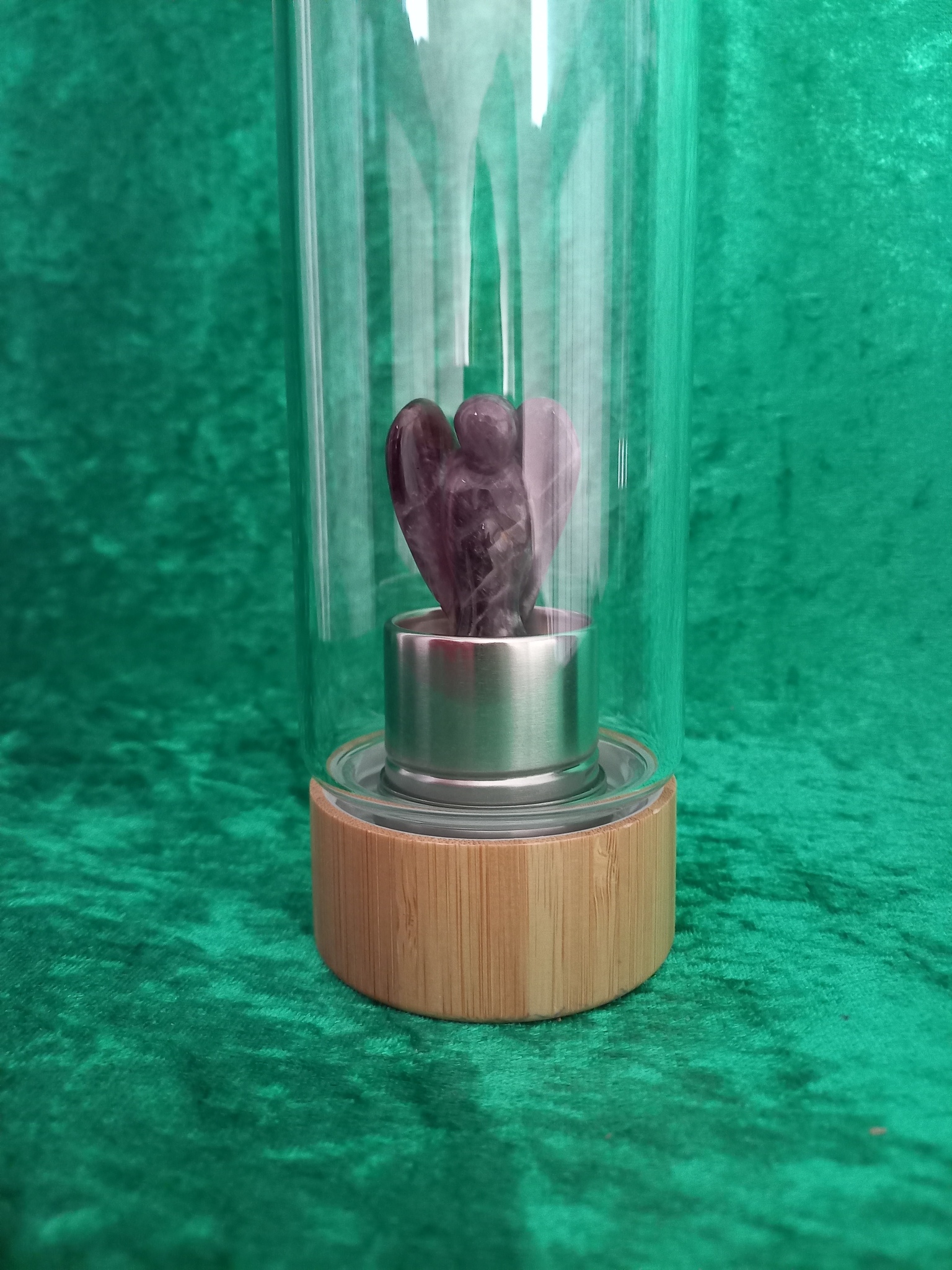 Kristallinfunderad vattenflaska av glas - Avkopplande ametist - Ängel
