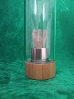 Kristallinfunderad vattenflaska av glas - föryngrande rosenkvarts - ängel
