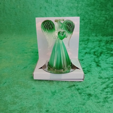 Glasängel med grön klänning