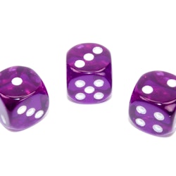 Tärningar - Translucent 16mm d6 Purple/white Dice Block (12 dice)