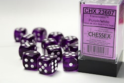 Tärningar - Translucent 16mm d6 Purple/white Dice Block (12 dice)