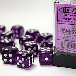 Tärningar - Translucent 16mm d6 Purple/white Dice Block™ (12 dice)