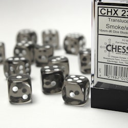 Tärningar - Translucent 16mm d6 Smoke/white Dice Block™ (12 dice)