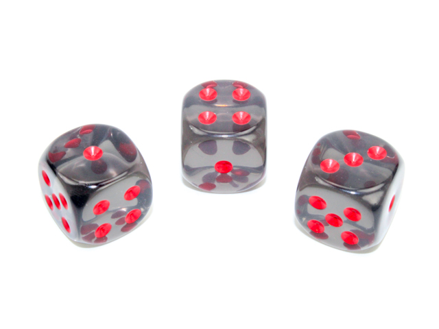 Rök-translucenta tärningar med röda prickar från Chessex | 16mm | D6