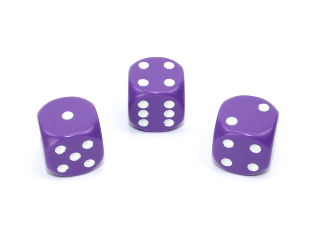 Tärningar - Opaque 16mm d6 Purple/white Dice Block™ (12 dice)