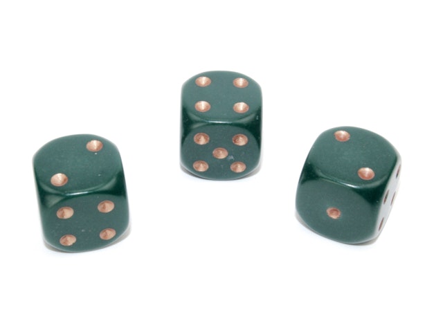 Koppargröna tärningar med guldfärgade prickar från Chessex | 16mm | D6