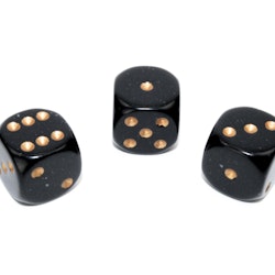 Tärningar - Opaque 16mm d6 Black/gold Dice Block (12 dice)