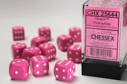 Tärningar - Opaque 16mm d6 Pink/white Dice Block (12 dice)
