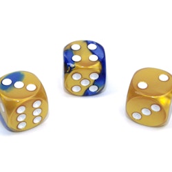 Tärningar - Gemini 16mm d6 Blue-Goldwhite Dice Block (12 dice)