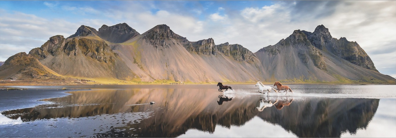 Ett motiv över en riktigt mäktig plats där det klara vattnet reflekterar hästarna, det vackra landskapet och skapar riktig magi. | 1000 Bitar pussel