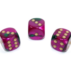 Tärningar - Gemini 16mm d6 Green-Purple/gold Dice Block (12 dice)