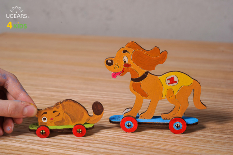 Hund & katt – Byggsats i trä, lek efter målning