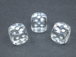 Tärningar - Translucent 16mm d6 Clear/white Dice Block (12 dice)
