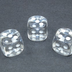 Tärningar - Translucent 16mm d6 Clear/white Dice Block (12 dice)