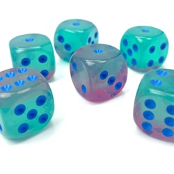 Tärningar - Gemini 16mm d6 Gel Green-Pink/blue Luminary Dice Block (12 dice)