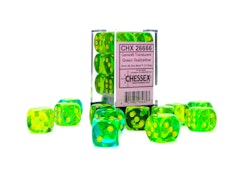 Tärningar - Gemini 16mm d6 Translucent Green-Teal/yellow Dice Block (12 dice)