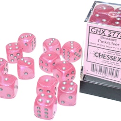 Tärningar - Borealis® 16mm d6 Pink/silver Luminary Dice Block™ (12 dice)