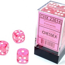 Tärningar - Translucent 16mm d6 Pink/white Dice Block (12 dice)