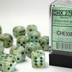 Tärningar - Marble 16mm d6 Green/dark green Dice Block (12 dice)