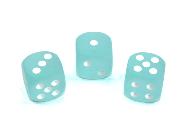Tärningar - Frosted 16mm d6 Teal/white Dice Block (12 dice)