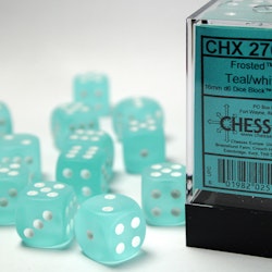 Tärningar - Frosted 16mm d6 Teal/white Dice Block (12 dice)
